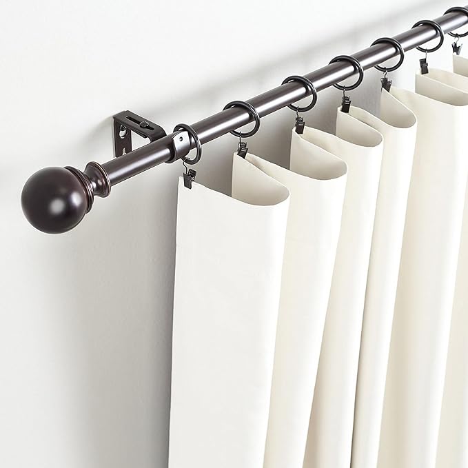 Lansian 20 Pack Curtain Rings with Clips Hooks 1.26 in Diameter Rustproof | Matte Metal Stainless Steel Drapery Rings for Tension Rod Bracket Eyelets Decorative Hanger, Fits 1 in Rods, Black