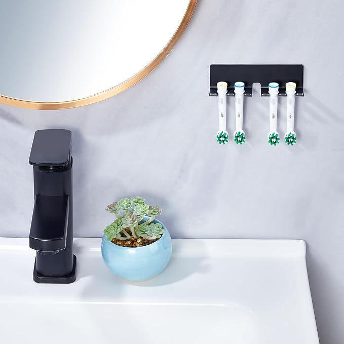 Electric Toothbrush Head Holder, Toothbrush Holders Wall Mounted, Electric Toothbrushs Holder, Bathroom Shower Tooth Brushing Holder, Tooth Brush Head Holder Organiser (Black, Large)
