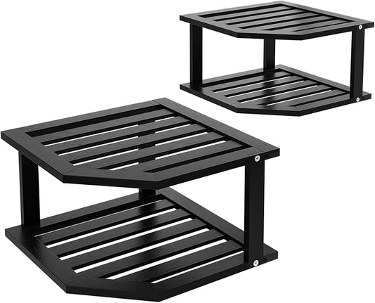 VERTORGAN 2 Tier Bamboo Dish Drying Rack,Corner Shelf 2 Pack(Black) | Pantry Storage,Dish Rack,Spice Rack,Corner Organizer,Kitchen Counter Shelves,Kitchen Storage,Holds Plates