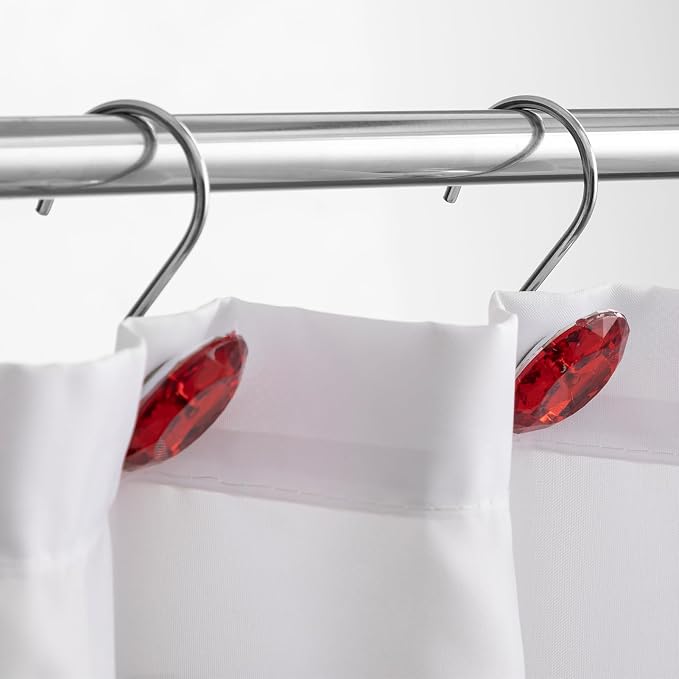 HBlife 12 Pcs Acrylic Decorative Rolling Diamond Shower Curtain Hooks Rust Proof Rhinestones Crystal Bling Shower Curtain Hooks for Curtain and Shower Rod, Red Round