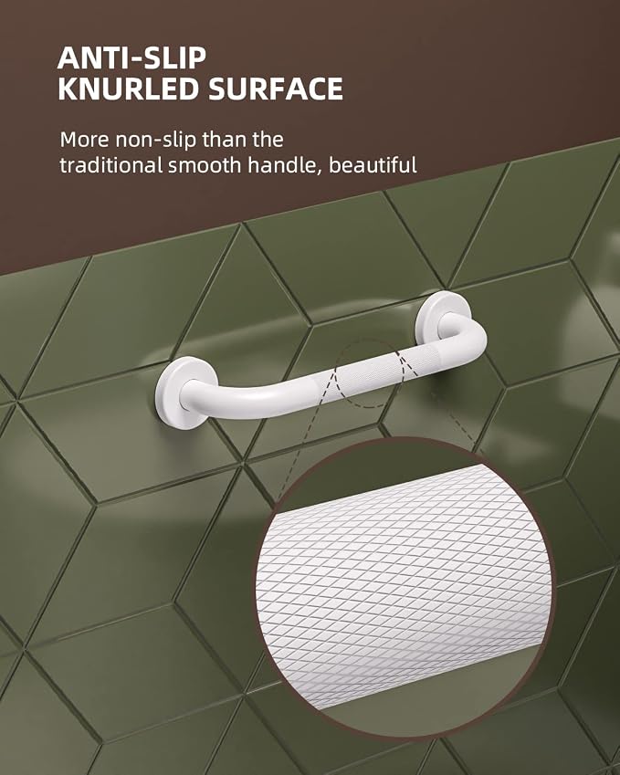 ZUEXT 12 Inch Oil Rubbed White Anti Slip Stainless Steel Shower Grab Bar | Knurled Grip, Bathroom Balance Bar, Wall Mount Safety Handrail Support, Handicap Injury Elderly Senior Assist Handle