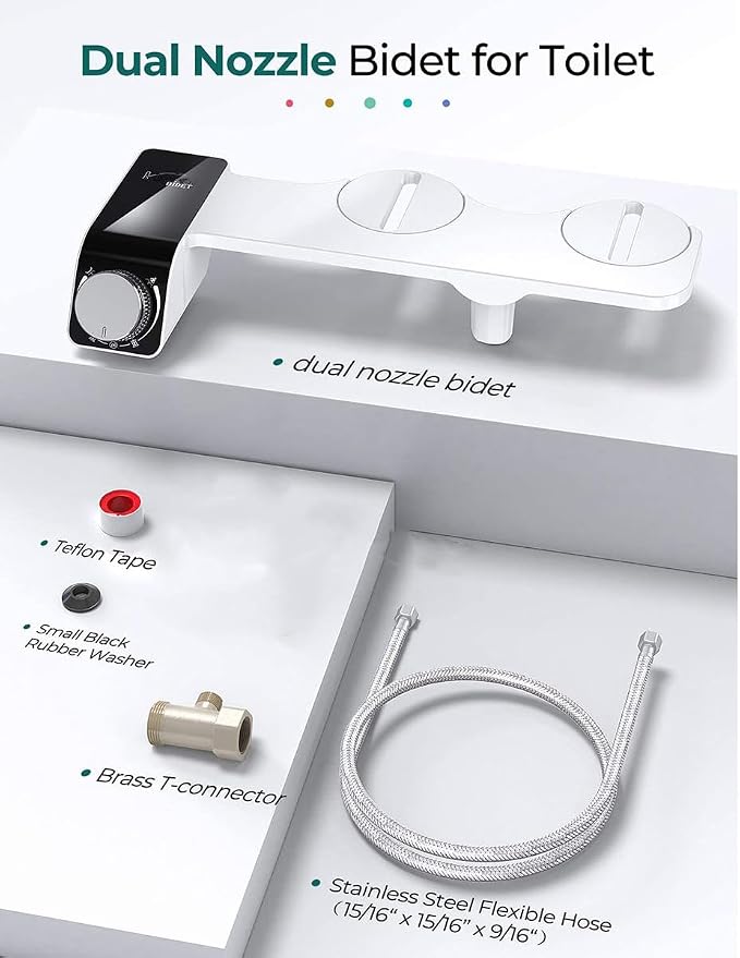 Self-Cleaning Retractable Non-Electric Dual Hidden Nozzle Bidet Attachment for Toilet Seat,Jet Spray for Toilet Bathroom Bidet Toilet Sprayer, Adjustable Water Pressure