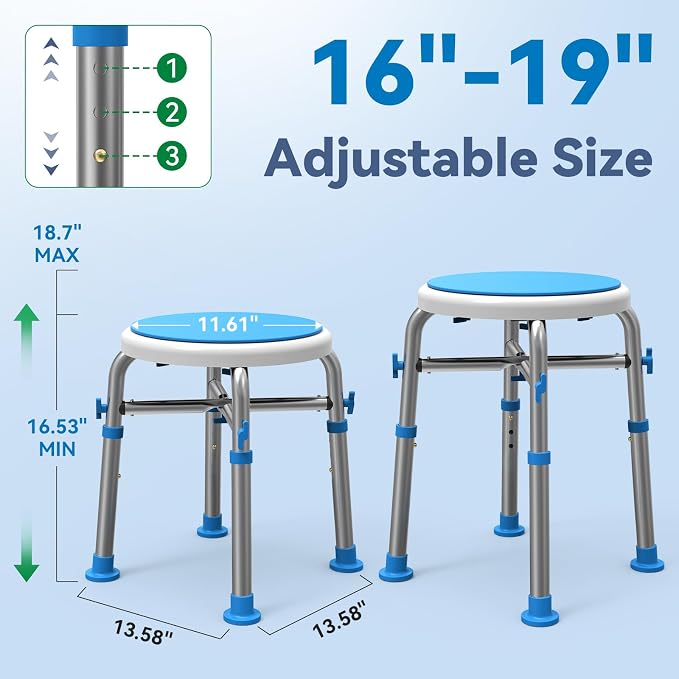 Loyoda Swivel Shower Chair for Inside Tub with Reinforced Crossing Bar | Adjustable-Height Shower Chair, Tool-Free Assembly – Holds up to 350 lbs, Great for In-Shower Use