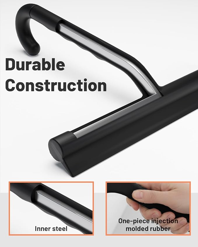 Silicone Shower Squeegee with Hook,Dual-Sided Design with Scraper & Scrub Surface, Shower Squeegee for Glass Doors (Classic Black)