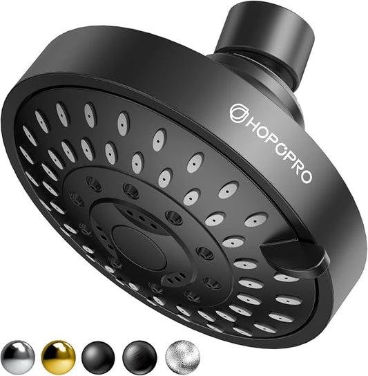 High Pressure Shower Head, HOPOPRO 5-Mode Fixed Showerhead, NBC Recommended | The Washington Post, NBC News, Today TV Show Recommended, Consumer Reports Tested High Flow Fixed Shower Head (4 Inch Black)
