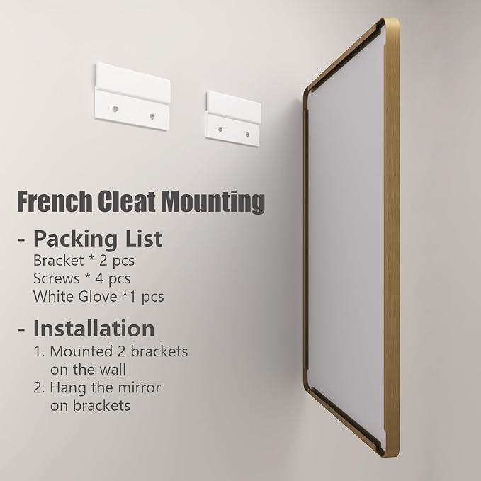 2 Pack of 24x36 Inch Gold Bathroom Vanity Mirror | Rounded Rectangle Gold Metal Mirror, Brushed Gold Brass Frame, Wall-Mounted, Anti-Rust, Hangs Horizontally or Vertically
