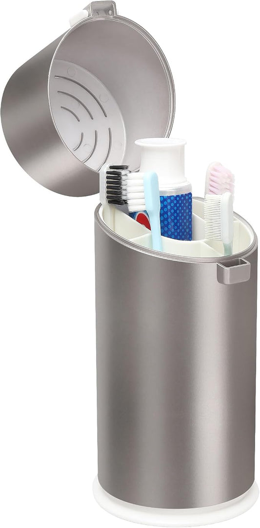 Toothbrush Holders for Bathrooms, Travel Toothbrush Organizer Toothbrush and Toothpaste Holders, 5 Slots Tooth Brushing Holder with Cover for Bathroom Countertop Organizer