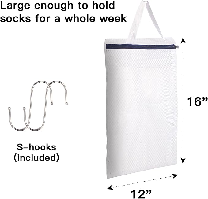 2-Pack Hanging Mesh Laundry Bags with Metal Hooks, 16x12 Inch | Space-saving for spaces | 2-pack 16x12in | Hanging hooks | Perfect for dorms, RVs, apartments | Easy fold & store