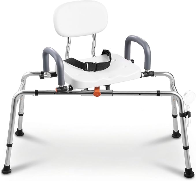 VEVOR Sliding Shower Chair, 400 lbs Tub Transfer Bench for Bathtub with Swivel Seat, Shower Bench with Pivoting Arms and Backrest, Height & Width Adjustable for Handicap, Seniors, Elderly and Disabled