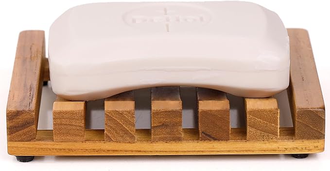 HTB Slotted Bar Soap Holder Teak Wood for Bathroom | Kitchen Wooden Sponge Holder, Self Draining Soap Dish for Shower, Sink, Bathroom, Bathtub, RV,Soap Saver Keep Soap Dry