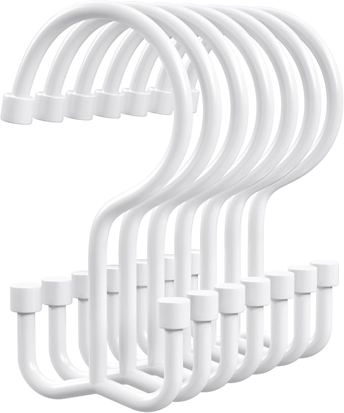 OEH Shower Curtain Hooks, 12 Pcs Shower Curtain Rings, Durable Shower Curtain Hooks Rust Proof, Shower Rings for Curtain, Free Sliding Anti-Drop Double Shower Hooks for Shower Curtain Rod, White