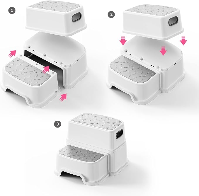 Toddler Step Stool for Potty Training, Bathroom Sink & Toilet - 2 Step Kids Poop Stool, Non-Slip Step Stool with Handles, Dual Height Stepping Stool for Kitchen Counter (Include 2 Ducks)
