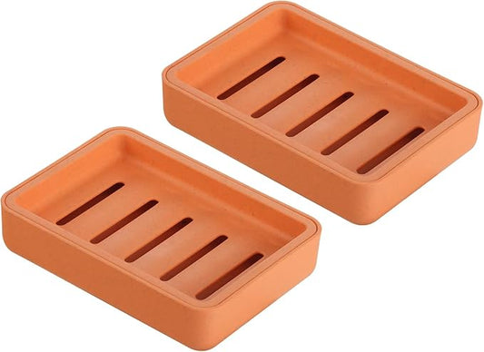 Soap Dish with Drain 2 Pack Plastic Sponge Holder for Shower | Soap Box Double Layer Draining Soap Case Soap Container Easy Cleaning for Bathroom Kitchen Sinks