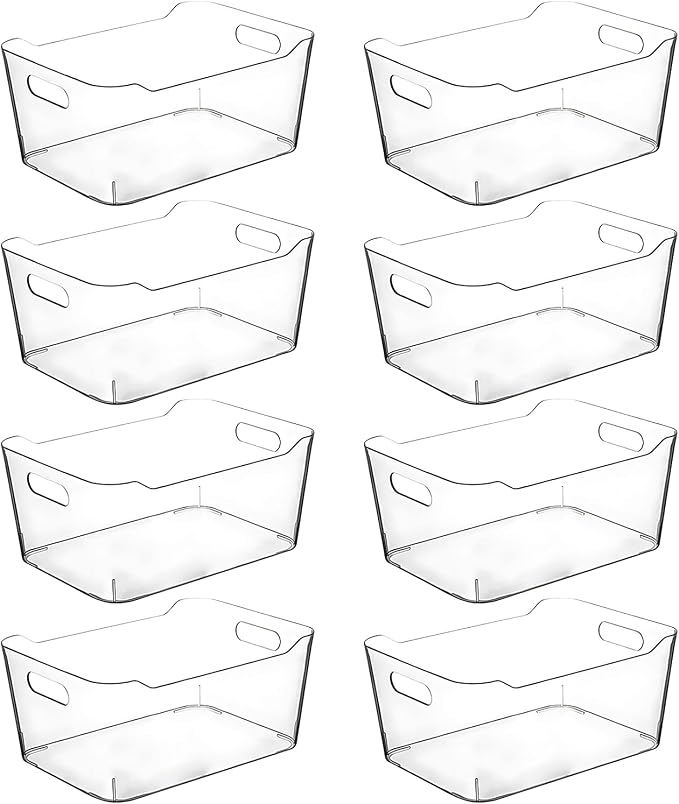 CONTROL KITCHEN Clear Plastic Storage Bins for Kitchen Organization or Pantry Organizers and Storage, Freezer Organizer Storage Containers Bin for Organizing Refrigerator Cabinet Organizers (8, Large)