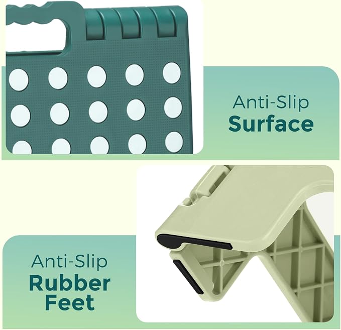ACKO 13 Inch Folding Step Stool, Holds 300 lbs for Adults and Kids, Green | Collapsible Foldable Stools, Non-Slip Surface Heavy Duty Foot Stepping stool for Kitchen Bathroom Outdoor, Built-in Handle
