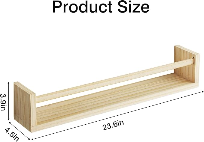 Fixwal Floating Nursery Book Shelves for Wall, 23.6in Set of 4 Natural Wood | Solid wood shelves store kids' books, toys and clothing. Fits kids' room, playroom, nursery, living room, bedroom & bathroom.