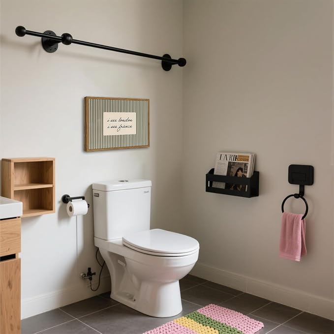I See London I See France Wall Art Funny Bathroom Quote Sign Wall Decor Picture Vintage Green Striped Restroom Poster Canvas Painting Print for Bathroom Toilet 12x16 inch Wood Framed