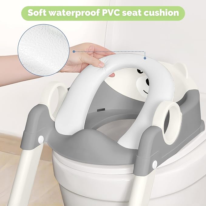 COOSEYA Toilet Seat, Potty Training Seat for Toddler, Upgraded 2-in-1 Potty Toilet Training for Boys and Girls,Waterproof Cushioned Mat with Non-slip Step Stool(Grey Cream)
