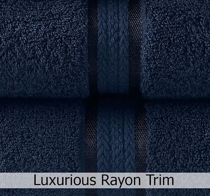 COTTON CRAFT Ultra Soft Hand Towels - 6 Pack 100% Ringspun Cotton Towel Set | Large 16x28 inch Navy Hand Towels with a Luxurious Rayon Border - Plush Absorbent 580 GSM Easy Care - Ideal for Everyday use
