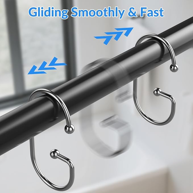 OEH Shower Curtain Hooks, 12 Pcs Shower Curtain Rings, Durable G Shape Silver Shower Curtain Hooks Rust Proof, Simple Shower Rings for Curtain, Glide Smoothly Shower Hooks for Shower Curtain, Chrome