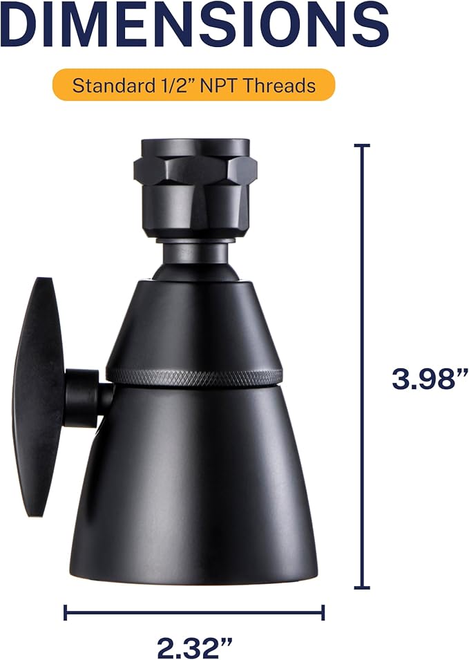 HammerHead Showers® Solid Metal 2 Inch High Pressure Shower Heads - MATTE BLACK – California Compliant 1.75 GPM Low Flow Rate - High Flow Shower Head with ADJUSTABLE SPRAY PATTERN - Fixed Shower Head