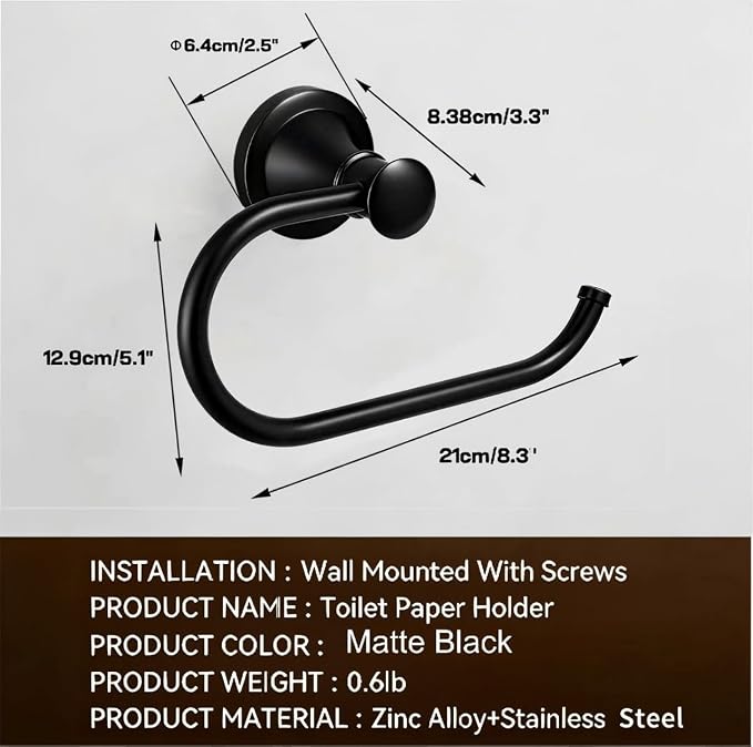 Matte Black Toilet Tissue Paper Holder，Wall Mounted，Rustproof | Bathroom Accessories，Toilet roll Paper Hanger，Swivel Toilet Paper Holder，Matte Black Modern Decor
