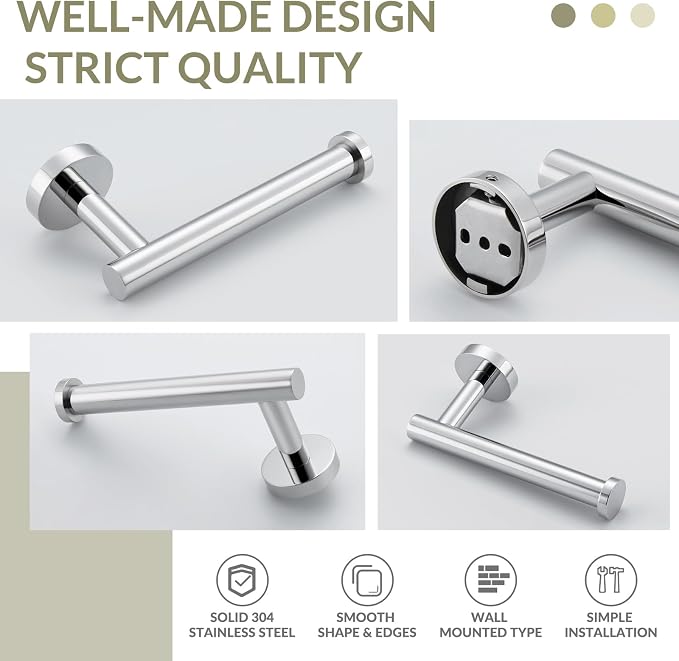 Toilet Paper Holder for Bathroom Paper Storage, Polished Chrome | Rustproof 304 Stainless Steel, Space-saving Drilling Wall Mounted, Rock-solid Hanging Tissue Holder for Restroom, Powder room