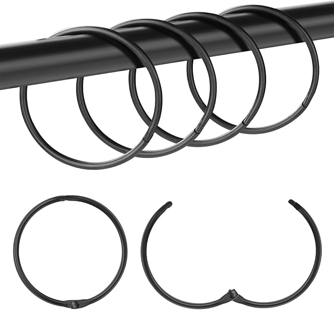 20Pcs Shower Curtain Hooks,Metal Round Shower Curtain Hooks Roman Rings | Rustproof Decorative Shower Curtain Rings for Bathroom, Bathtub, Window, Balcony (20, Black)