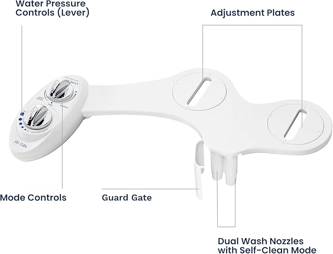 LUXE Bidet NEO 185 - Bidet Attachment for Toilet Seat, White | Non-Electric, Dual Nozzle, Self-Cleaning, Adjustable Water Pressure, Rear & Feminine Wash
