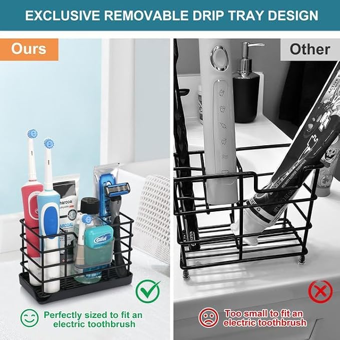 Toothbrush Holders for Bathroom,Black,Stainless Steel,Detachable,Tray,5 Slot