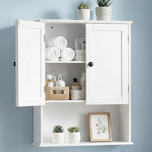 Bathroom Wall Cabinet, White 30" x 24" Wall Mounted Medicine Cabinet, Over Toilet Storage Hanging Cabinet Adjustable Shelves Cupboard with Large Space for Laundry Room, Bedroom, Kitchen, Entryway