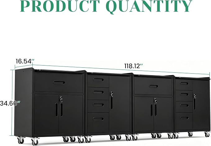 Garage Tool Cabinet Set,Heavy Duty Steel Rolling Tool Chest with Lockable Doors & Adjustable Shelves