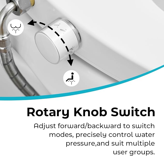 Bidet Toilet Seat,Non-Electric Quiet-Close,Fits Round Toilets,Adjustable Water Pressure and Self-Cleaning Dual Nozzles