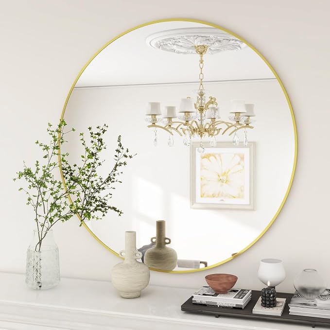 BEAUTYPEAK 20 Inch Round Mirror, Metal Frame Circle Mirror, Gold | Wall Mounted for Entryway, Bathroom, Vanity, Living Room