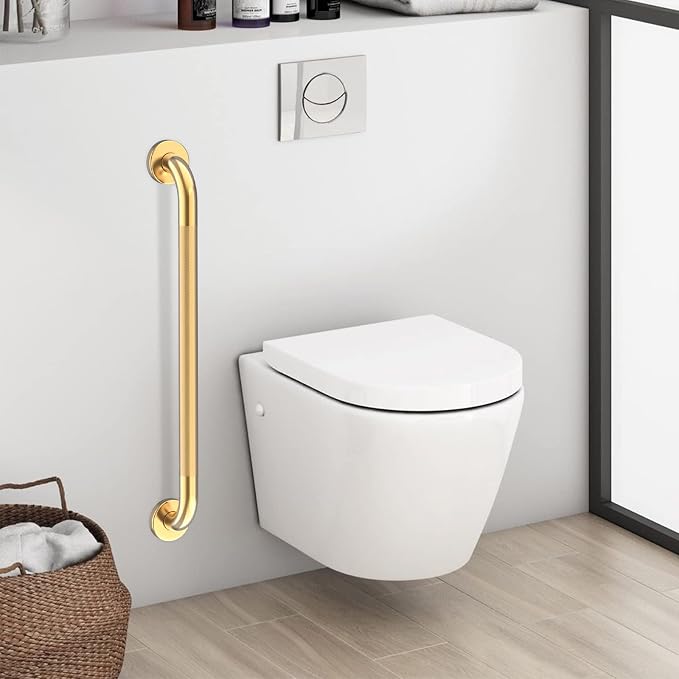 32 Inch Anti Slip Shower Grab Bars Gold, Munzong Bathroom Balance Bar | Shower Knurled Safety Bars Grab Handle Safety Hand Rail Support Handicap Elderly Injury Senior Assist Bath Handle