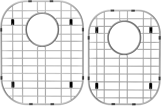 Orgneas Sink Protectors for Kitchen Sinks 13"x16" and 11.2"x14.5" | 304 Premium Stainless Steel Double Bowl Kitchen Sinks Bottom Grate Rack Grid, Centered Drain, 2 Pcs