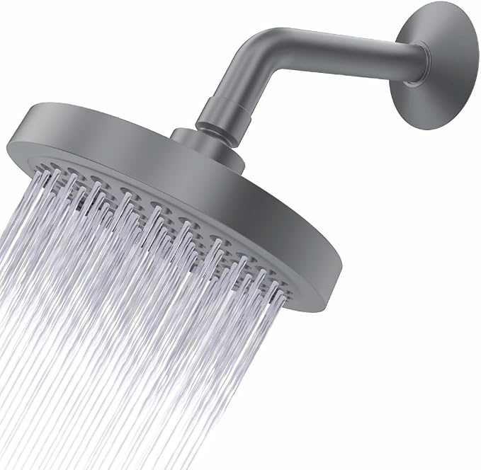 Shower Head - High Pressure 2.5 GPM - Matte Grey | Anti-clog silicone nozzles, removable restrictor, easy-clean fixed replacement