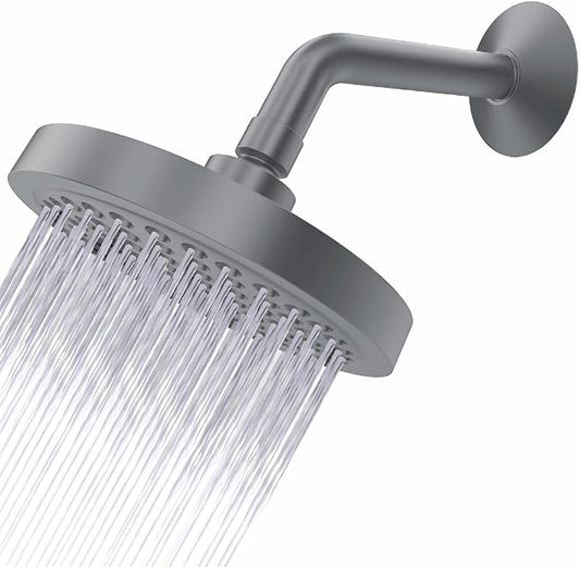 Shower Head - High Pressure 2.5 GPM - Matte Grey | Anti-clog silicone nozzles, removable restrictor, easy-clean fixed replacement