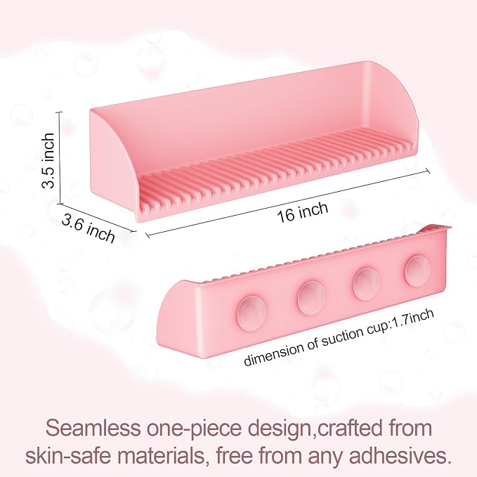 2Pack Bath Tub Splash Guard for Kids - Silicone Tub Water Splash Guard with 4 Suction Cups, Bath Toy Tray Holder, Tub Shelf for Kids, Bathroom Accessories for Children, Toddler & Baby Bath, Pink