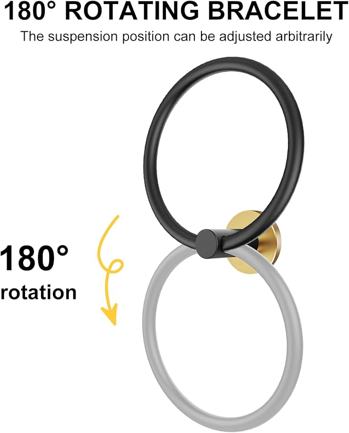 SetSail Towel Holder for Bathroom Wall Round Towel Ring, Black and Glod | Stainless Steel Hand Towel Holder Heavy Duty Towel Hanger for Bath, Kitchen Drill Hole