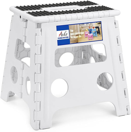 ACKO Folding Step Stool - 13" Height Premium Heavy Duty Step Stools for Adults and Kids, Upgrade Step Stool Kitchen Garden Bathroom Stepping Stool (White) | Collapsible Heavy Duty Foldable Stools, Portable Foot Stepping Stool Holds 300 lbs, Kitchen Bat...