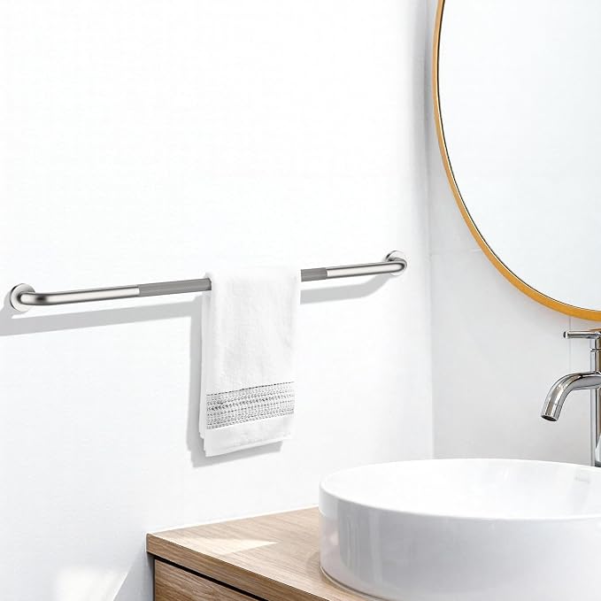 ZUEXT 48 Inch Brushed Nickel Anti Slip Shower Grab Bar with Knurled Grip | Extra Long Handicap Grab Bar for Wall, Stainless Steel Bathroom Handrail, Safety Support Bar for Seniors Elderly, 1.25" Dia