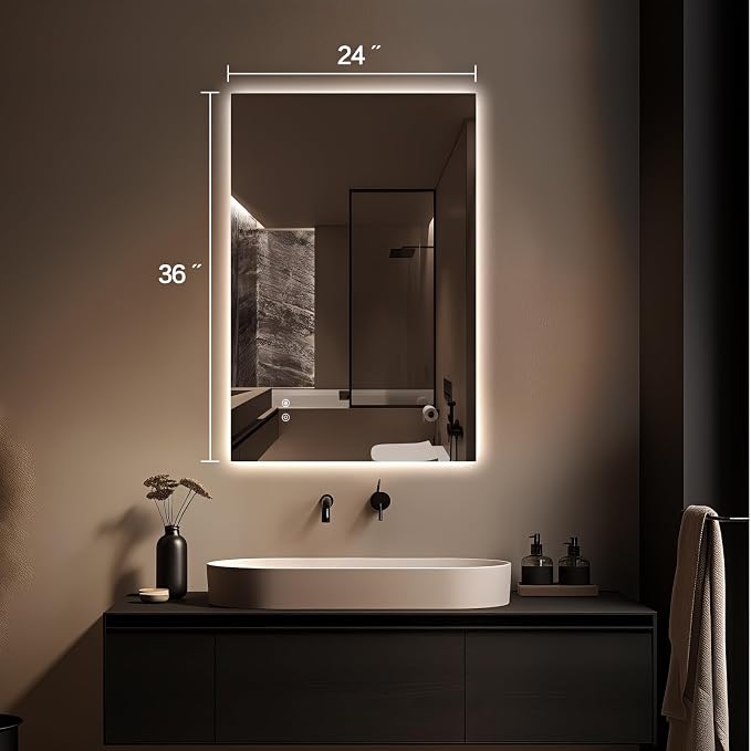 Niccy LED Bathroom Mirror, Backlit Mirror with Lights for Wall Frameless | Anti-Fog, 36"x24", 3 Color Dimmable, Lighted Bathroom Mirror for Wall, Memory Function, CRI>90, HD Glass, Horizontal/Vertical