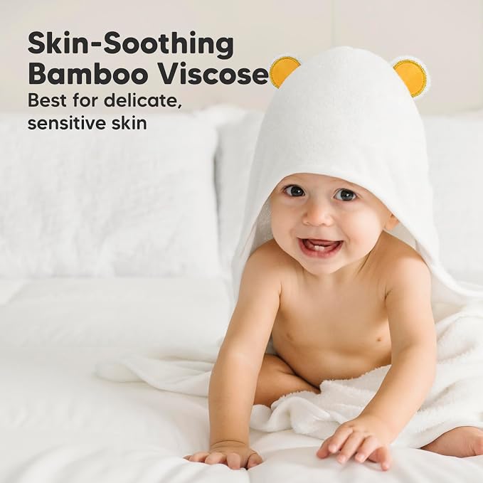 KeaBabies Hooded Baby Towel for Newborn, Baby Bath Towels (Bear, 35x35) | Viscose Derived from Bamboo, Large Baby Towels with Hood, Boys, Girls, Toddler, Soft Absorbent Baby Bath Essentials