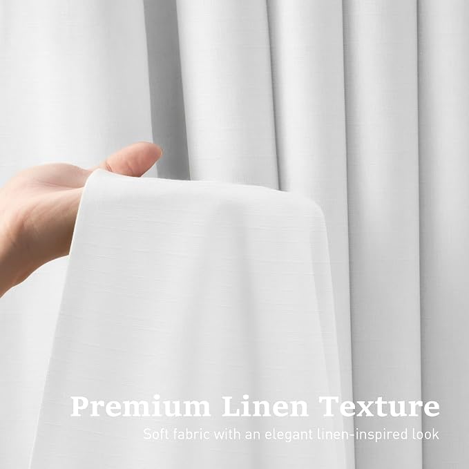 72x87 Ringless Linen Textured Shower Curtain with Snap in Liner, White | Extra Long Size, 3 in 1 Durable Fabric Shower Curtain, Removable Liner, Waterproof & Washable, Mesh Top Window, Easy Setup