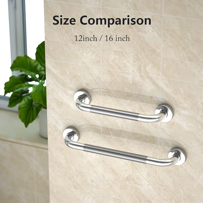 12 Inch Anti Slip Shower Grab Bar,Chrome Finish Bath Grab Bar-1Pack | Knurled Bathroom Safety Rail, Stainless Steel,Shower Handrail Support, Handicap Elderly Injury Senior Balance Assist Handles