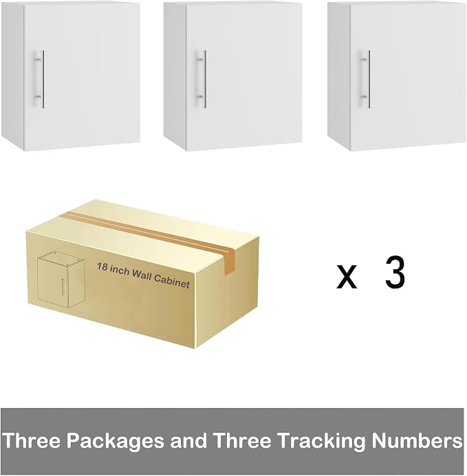 Small Wall Cabinet set of 3, 18" W x 12" D x 20" H Wooden Wall Mounted Storage Cabinet, 1 Door Cabinet with Soft Close, Metal Handle, Adjustable Shelf for Kitchen, Garage, Laundry, Bathroom,White