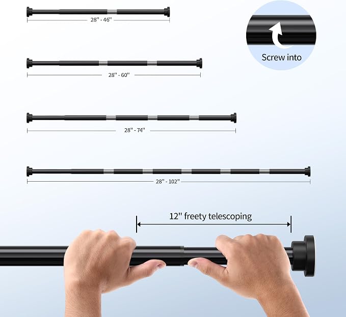 Mcrbeay Shower Curtain Rod, 1" Diameter Heavy Duty Tension Shower Rod | Adjustable 28-74 inch Non Slip No Drill Spring Tension Rod For Bathroom, Shower Stall, No Rust, Black