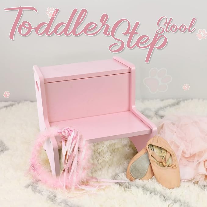 Toddler Step Stool for Bathroom & Kitchen – Wooden 2-Step Kids Stool with Handles & Non-Slip Pads, Sturdy Birch Wood, 200 lb Capacity for Potty Training, Sink & Counter Access