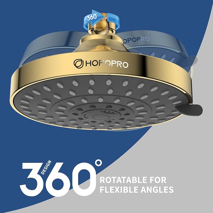 HOPOPRO 5-Mode High Pressure Shower Head - The Washington Post, NBC News, Today TV Show Recommended - High Flow Fixed Showerheads (6 Inch Gold) | The Washington Post, NBC News, Today TV Show Recommended, Consumer Reports Tested High Flow Fixed Shower H...